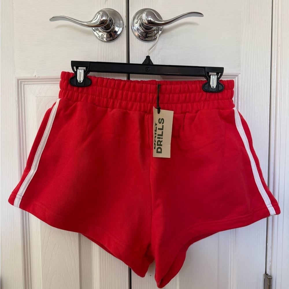 Daily Drills Red Fleece Super Shorts with Stripe